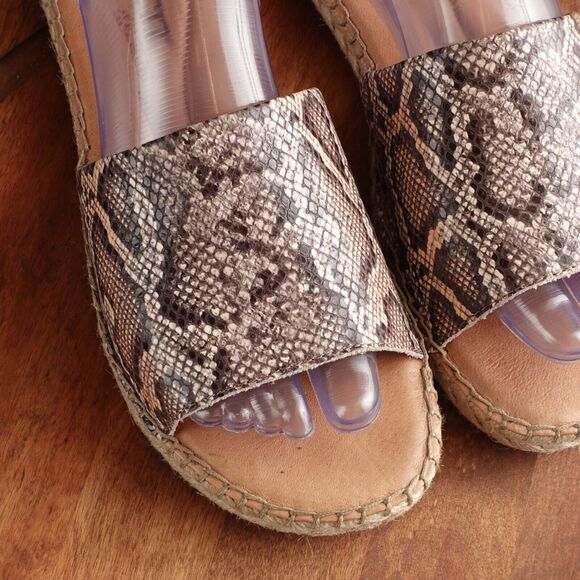 Born Sandals Womens SZ 9M Beige BLK Snake Print Leather Slide Espadrille Shoes - Picture 5 of 11